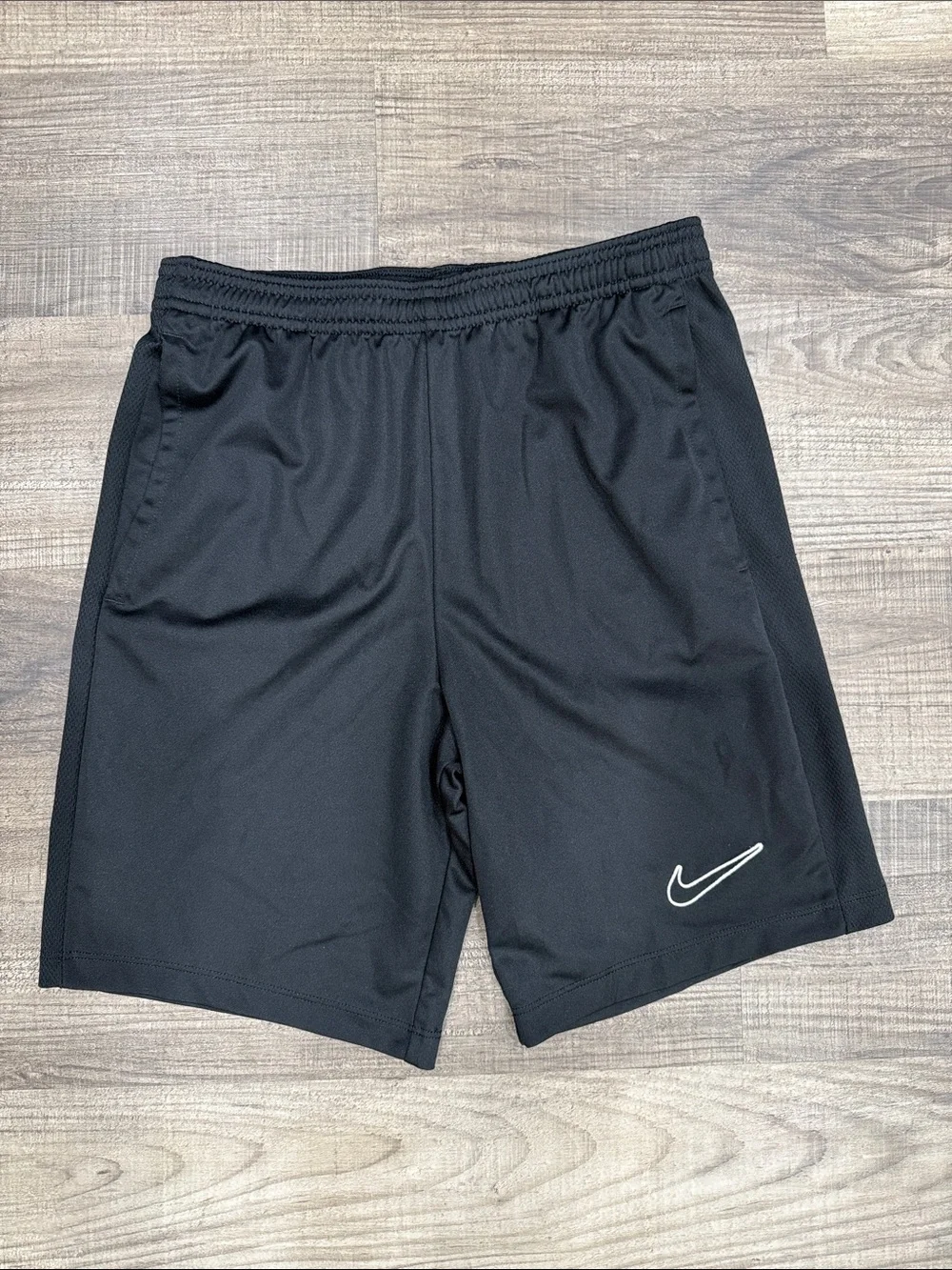 Nike Boy’s Black Athletic Training Shorts with White Swoosh, Size Large